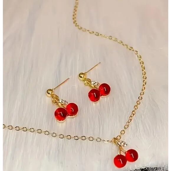 Cherry necklace with earrings
